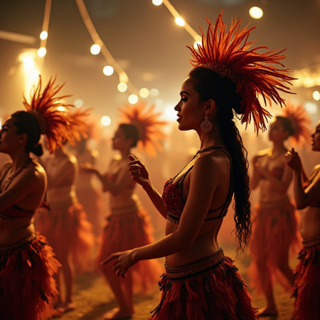 Beautiful young woman dancing at a Brazilian carnival.の素材