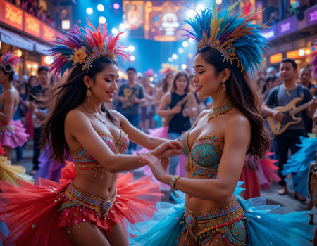 Unidentified dancers in traditional costume at the annual Carnaval Andino con la Fuerza del Sol in Bangkok, Thailand.の素材
