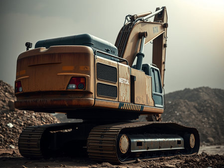 excavator at the construction site, retro style, tonedの素材