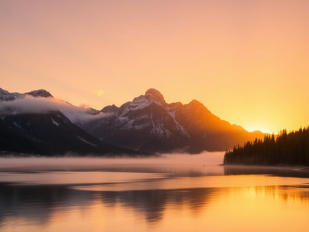 Sunrise over Lake Louise, Banff National Park, Alberta, Canadaの素材