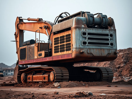Excavator at the construction site of a new residential building.の素材