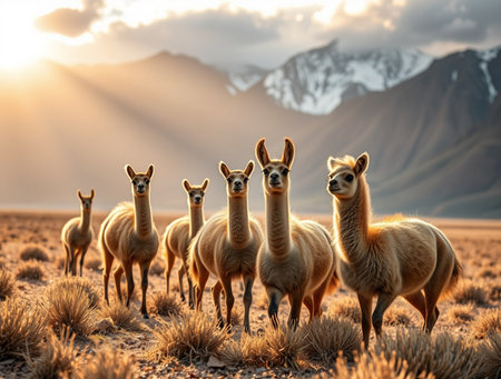 Llama in the Andes mountains, Peru, South Americaの素材