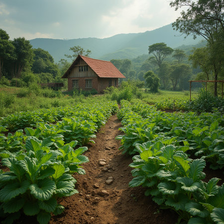 Chinese cabbage field in the morning at Doi Mae Salong, Chiang Rai, Thailandの素材