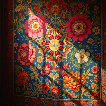 Colorful floral pattern on traditional Ukrainian carpet. Ukrainian folk painting.の素材