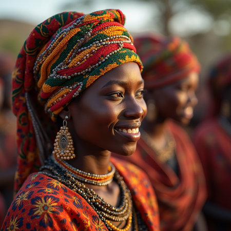 Unidentified Beninese women in traditional costume at the voodoo festival, which is annually celebrated.の素材