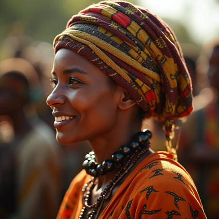 Portrait of a beautiful African woman in traditional clothes.の素材