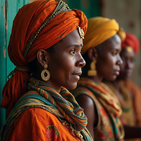 Portrait of a beautiful African woman in traditional clothes and makeup.の素材