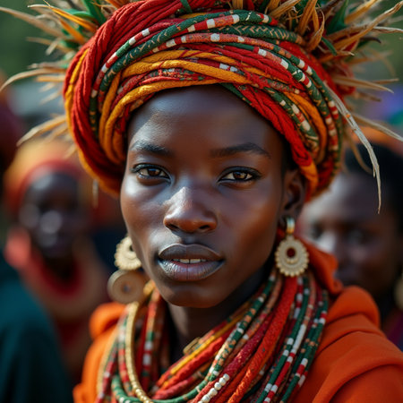 Unidentified Togolese woman in orange clothes at the Lome central market. Togo people suffer from poverty due to the bad economyの素材