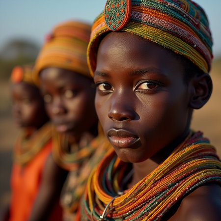Unidentified Himba women in traditional clothes. The Himba are indigenous people living in northern Namibia.の素材