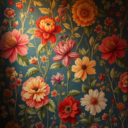 Vintage floral background with flowers and leaves. Textile design.の素材