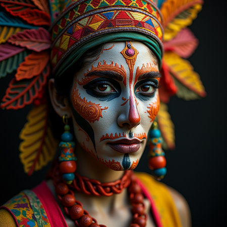 Portrait of a beautiful woman with painted face. Indian style.の素材