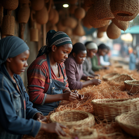 Local women are making wicker baskets in Mandalay, Myanmar.の素材