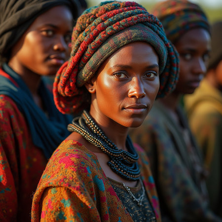 Unidentified Togolese women in traditional clothing at the Lome fetish market. Togo people suffer from poverty due to the bad economyの素材