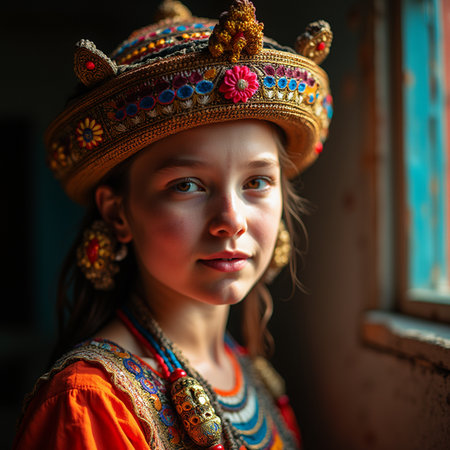 portrait of a beautiful little girl in a national costume of Ukraineの素材