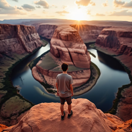 Hike in the Utah mountains. Fantastic view of the Horseshoe Bendの素材