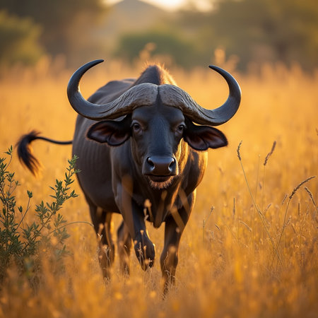 African buffalo (Syncerus caffer) running in the grasslandの素材