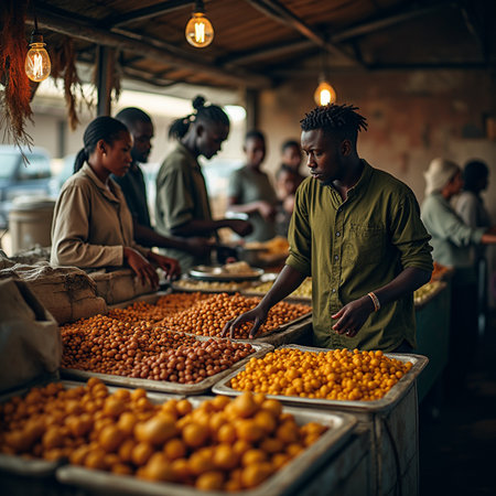 African man selling tangerines at a market in Goa, India.の素材