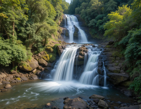 Mae Ya Waterfall, Doi Inthanon National Park, Chiang Mai, Thailandの素材