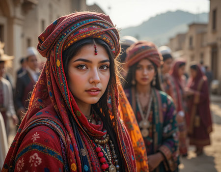 Unidentified Hindu women at the Pushkar Camel Fair. Pushkar Camel Fair is the largest camel trading fair in the world.の素材