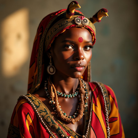 Portrait of a beautiful African woman in traditional clothes and jewelryの素材