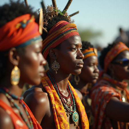 Unidentified Togolese women in traditional clothes at the Lome fetish market. Togo people suffer from poverty due to the bad economyの素材