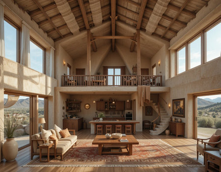 Interior of a modern villa, 3d render image.の素材