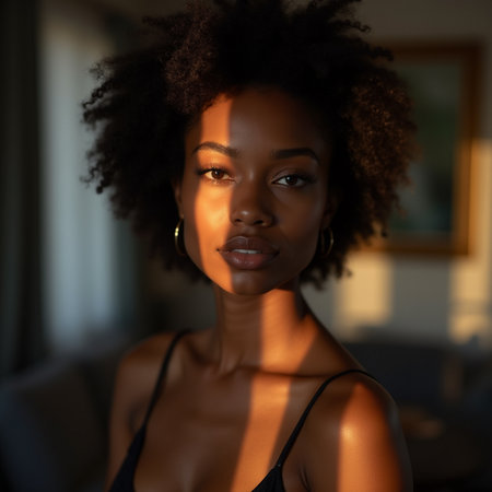 Portrait of beautiful african american woman with afro hairstyleの素材