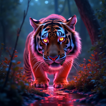 Tiger in the forest. 3D rendering. Computer digital drawing.の素材