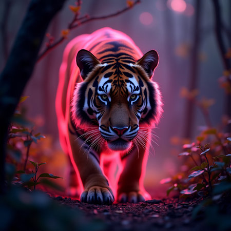 Tiger in the dark forest. Beautiful tiger in the forest.の素材