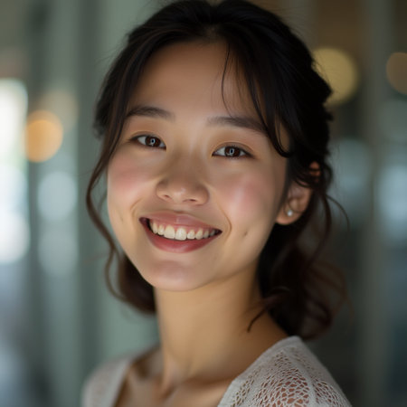 Portrait of beautiful young Asian woman smiling and looking at cameraの素材