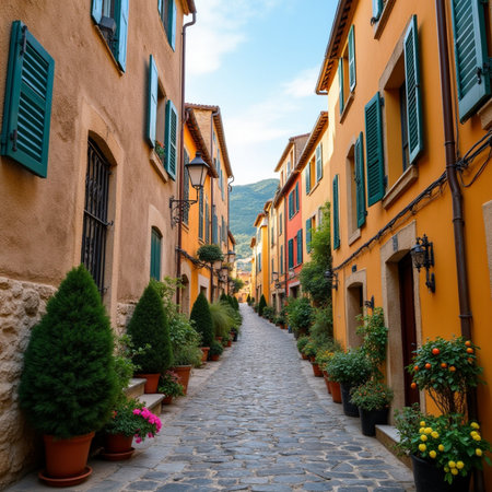 Typical street in the old town of Liguria, Italyの素材