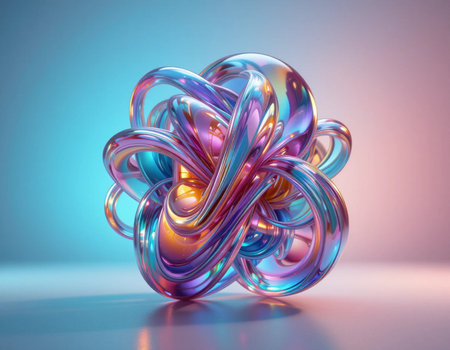 3d illustration of abstract background with multicolored torus.の素材