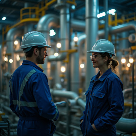 Engineer and technician working in oil refinery factory. Industrial and technology theme.の素材