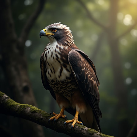 Buteo buteo sitting on a branch in the forestの素材