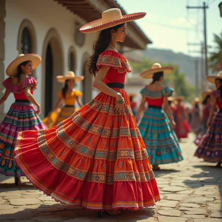 Unidentified Mexican dancers perform at the Oaxaca Carnival in Oaxaca, Mexico. The Oaxaca carnival is one of the biggest carnival in the worldの素材