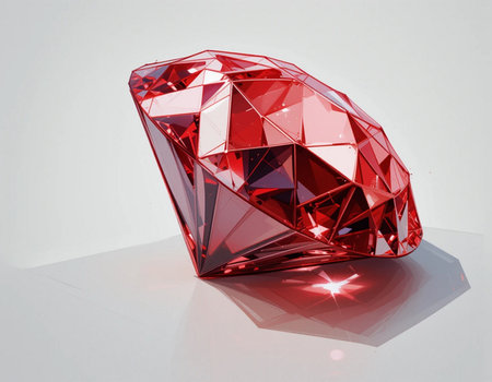red diamond on the white background with reflection, 3d illustration.の素材