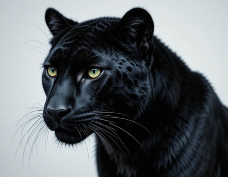 Black panther (Panthera pardus) on white backgroundの素材
