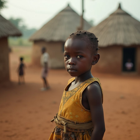 Portrait of a cute little African girl in a yellow dress.の素材