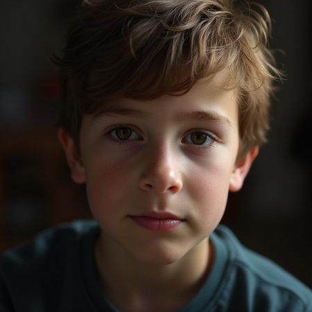 Portrait of a cute little boy with blue eyes looking at cameraの素材