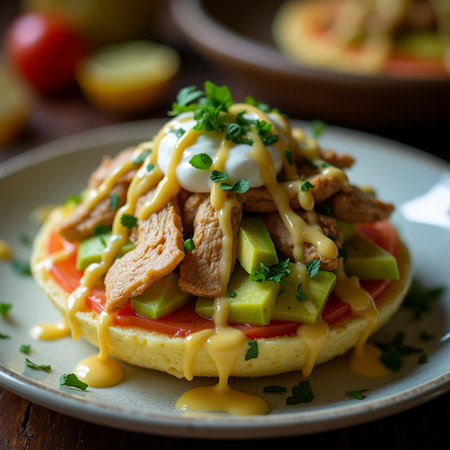 Pancake with tuna, avocado, tomato and mayonnaiseの素材
