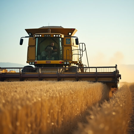 Combine harvester working on wheat field. Harvesting conceptの素材