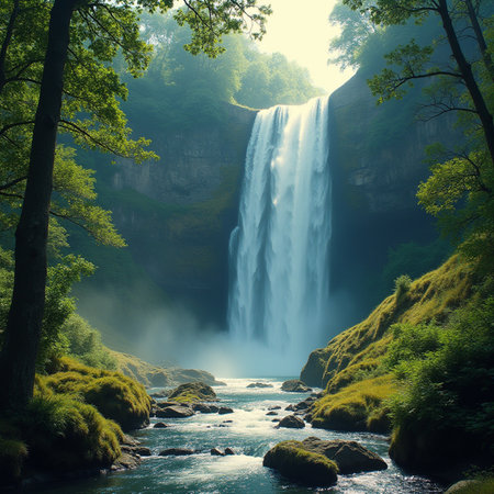 Beautiful waterfall in the forest. Waterfall in the forest.の素材