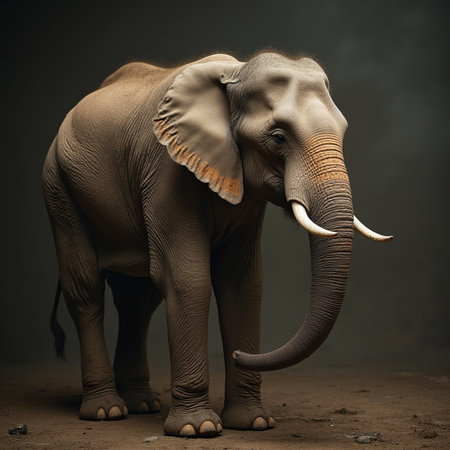 African elephant on a dark background. 3d illustration. Vintage style.の素材