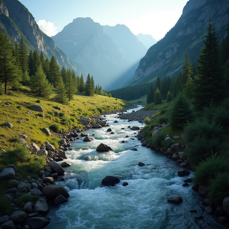 Mountain stream in the highlands of the Dolomites.の素材