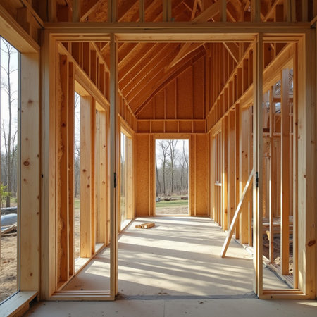 Construction of a frame house. Construction of a wooden frame house.の素材