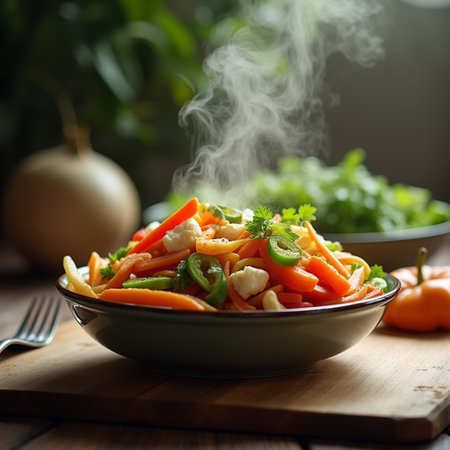 Salad with carrot, pepper, onion and parsley in a bowlの素材