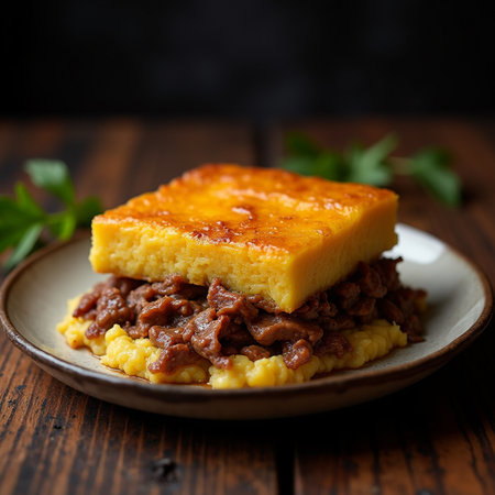 Potato casserole with beef, onion and cheddar cheeseの素材