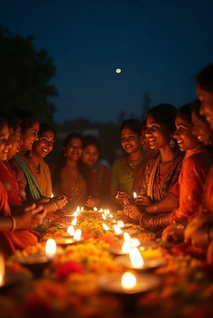 Unidentified people lighting candles during Diwali celebration in Kolkata, West Bengal, Indiaの素材
