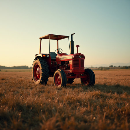 Tractor in the field. Tractor in the field at sunsetの素材