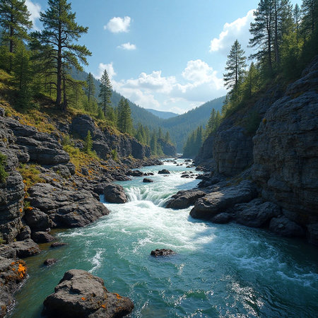 Mountain river in the Altai Republic. Siberia. Russia.の素材